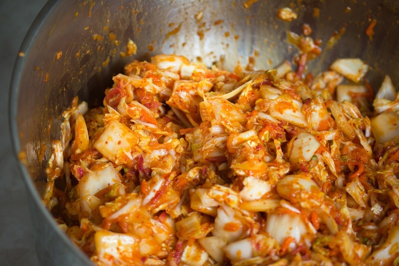 Mix the kimchi vegetables
