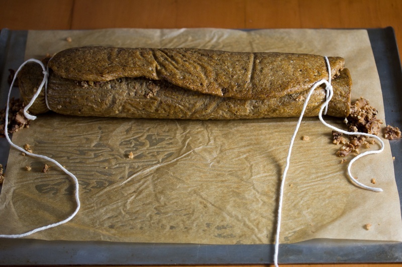 Tie the wheat gluten on each side with the butcher's twine